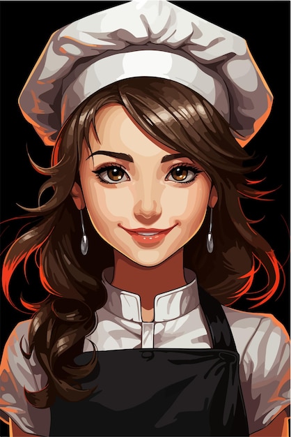 Vector anime girl as chef cute and young female chef