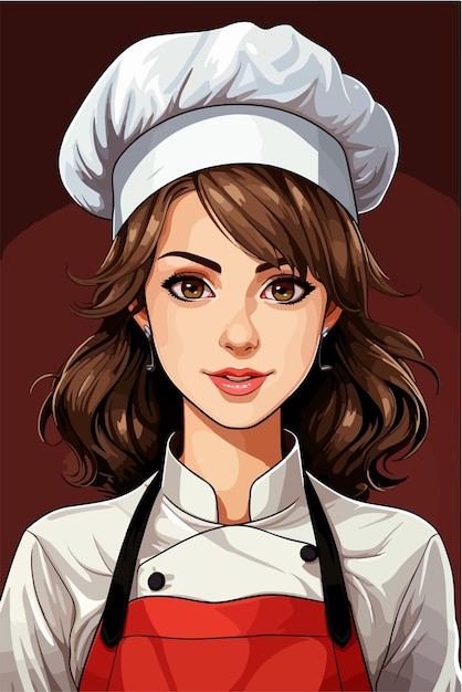 Vector anime girl as chef cute and young female chef