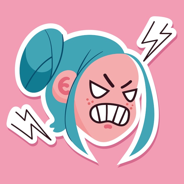 Vector anime girl character face cute sticker cartoon manga concept graphic design illustration