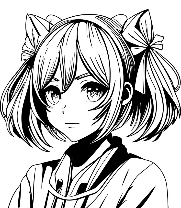 Premium Vector Anime girl coloring page highly detailed ai generated