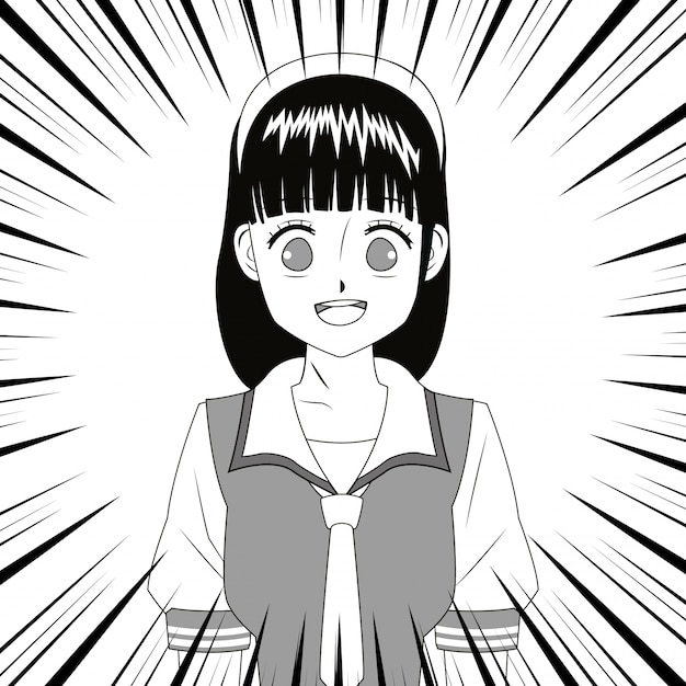 Vector anime girl japanese character black and white