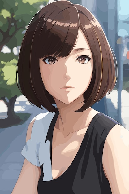 Premium Vector | Anime girl with brunette bob haircut vector art