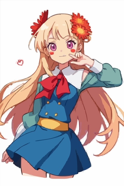 Vector anime girl with a flower on her head