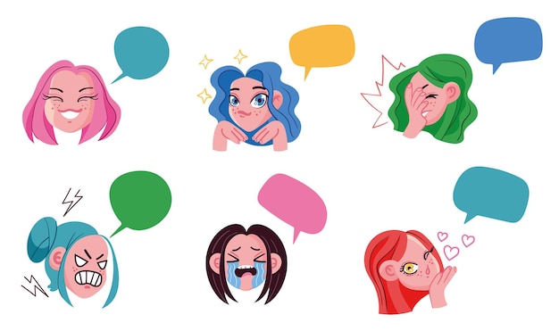 Vector anime girls character speech frame bubble comic concept graphic design illustration