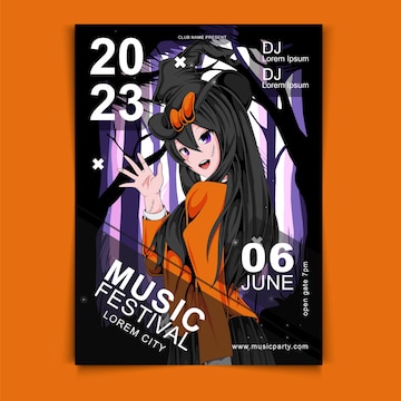 Premium Vector  Hand drawn music festival poster with anime style