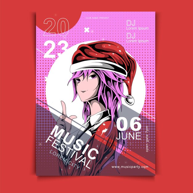 anime hand drawn music festival poster design template