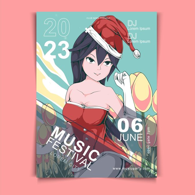 anime handgetekende muziekfestival poster ontwerpsjabloon