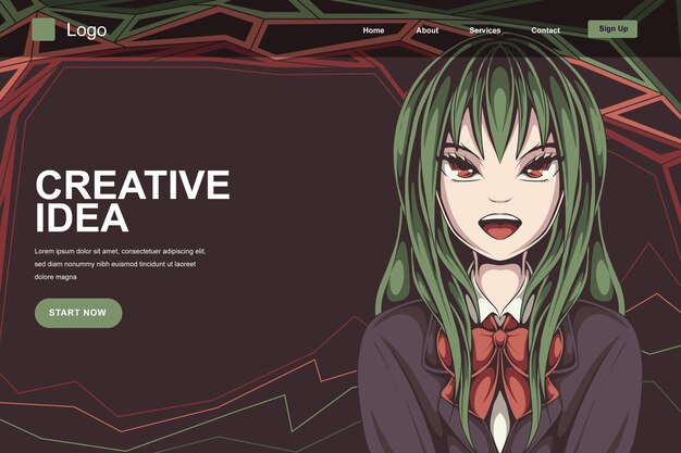 Vector anime illustration landing page template