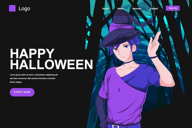 Vector anime illustration landing page template