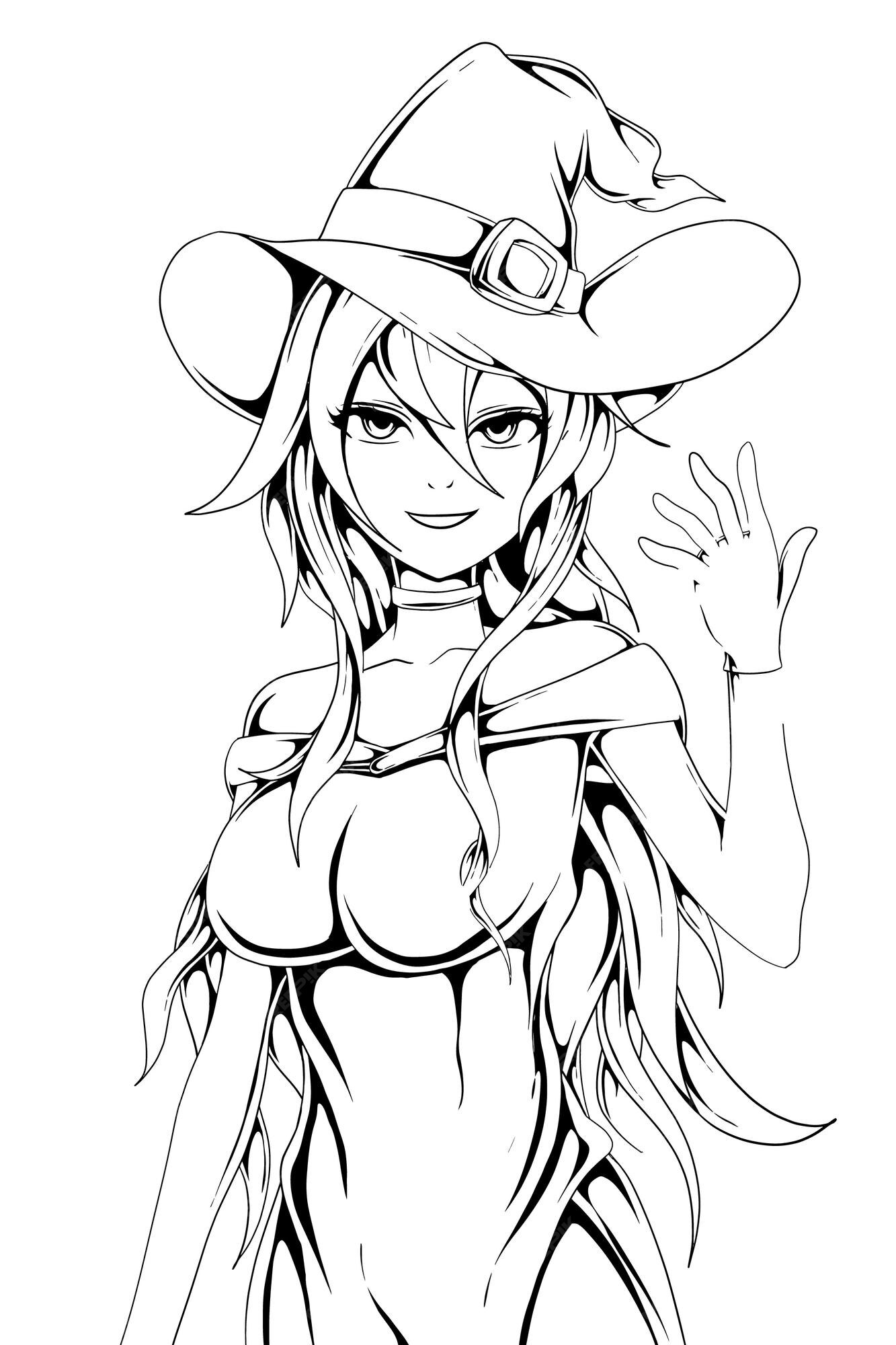 Witch Anime Girl Outline Drawing 17198934 Vector Art at Vecteezy