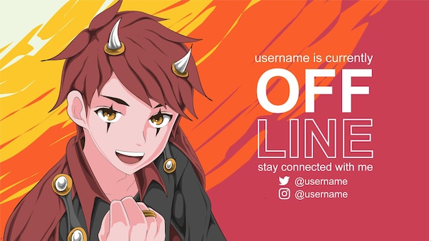 Vettore banner offline di illustrazione di anime per twitch