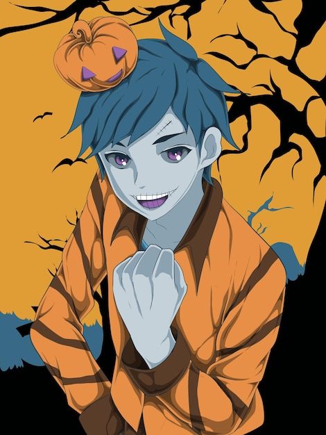 anime illustration with colorful background