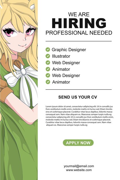 Vector anime job vacancies design template