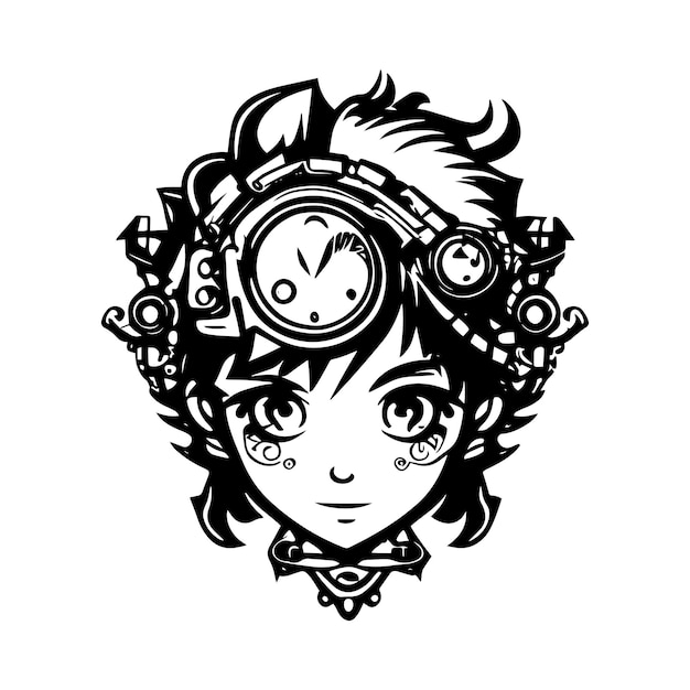 Anime kawaii steampunk logo illustration