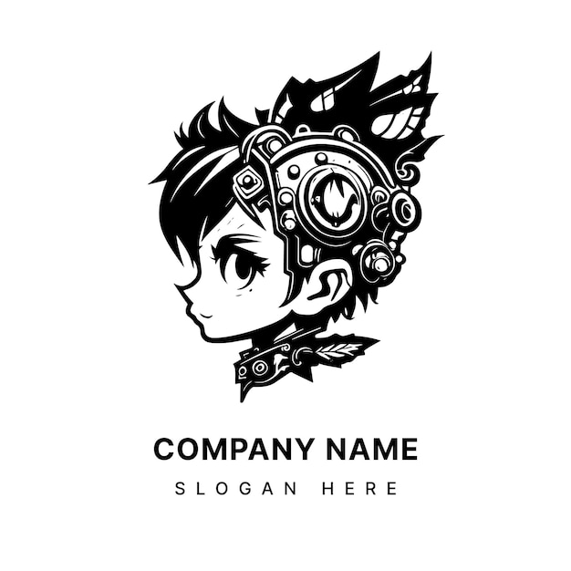 Anime kawaii steampunk logo illustration