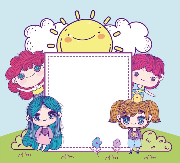 Anime kids with blank board