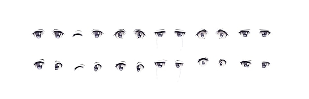 Anime manga boy expressions eyes set