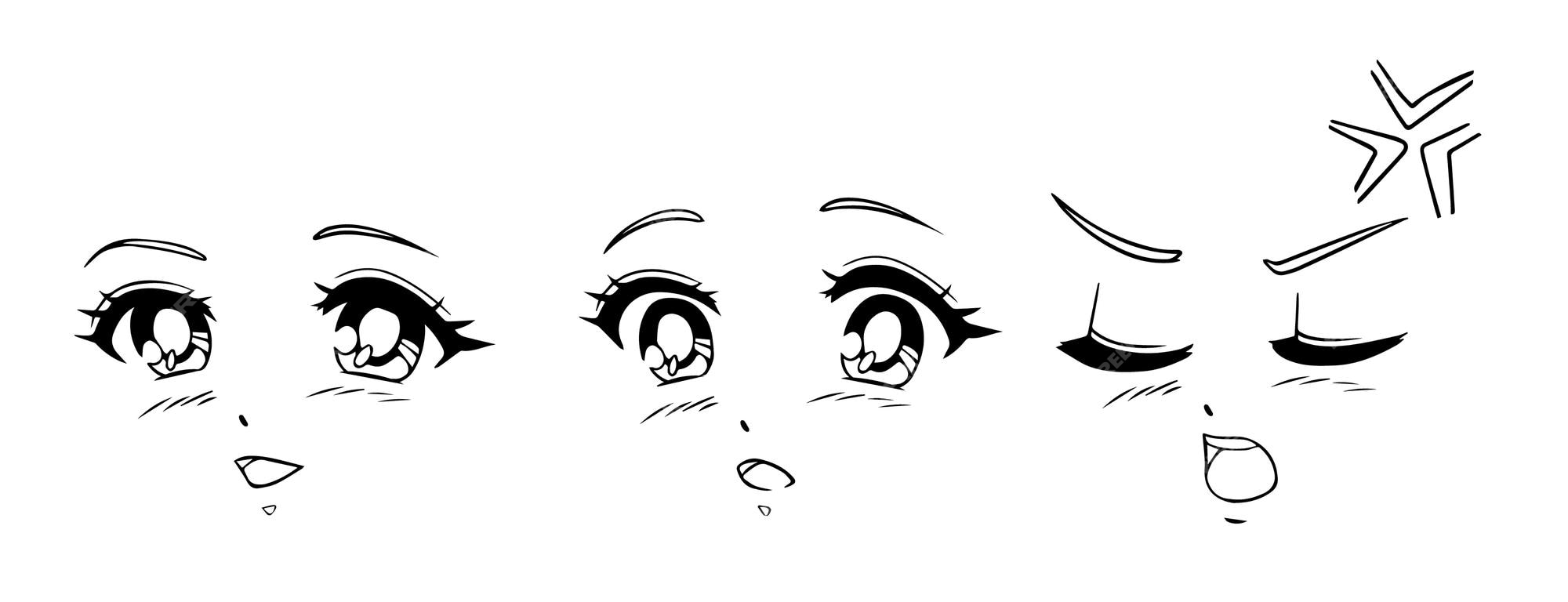 Premium Vector  Cute anime girls eyes. manga face expressions. vector  illustration.