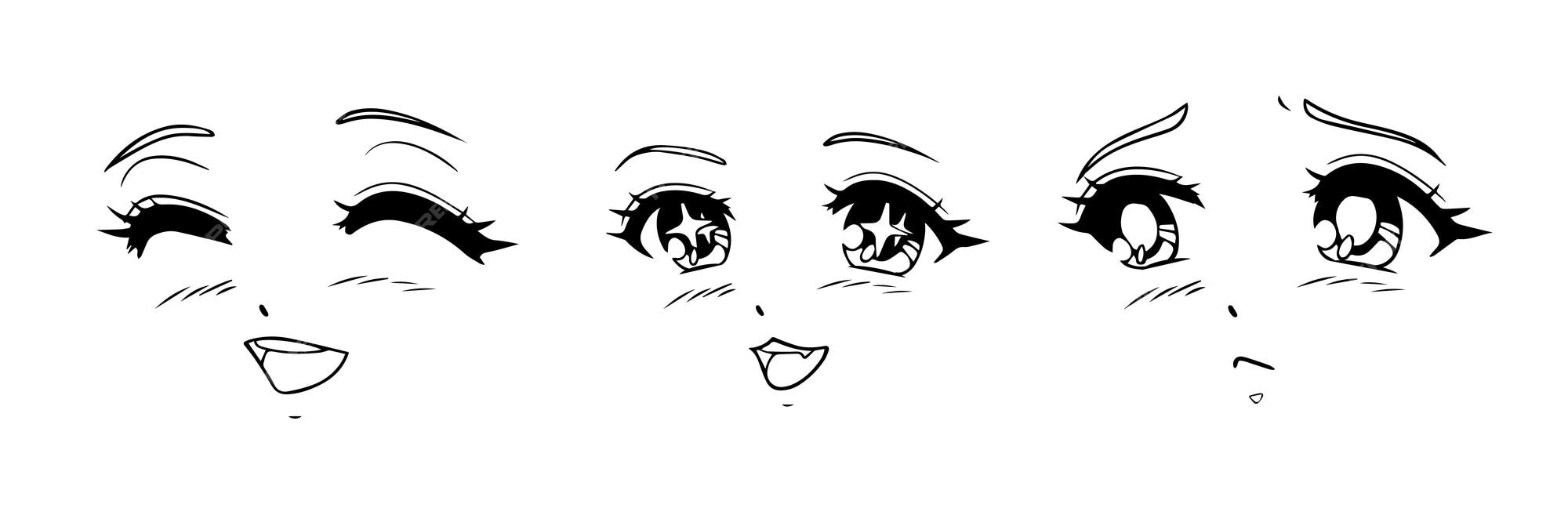 Premium Vector  Cute anime girls eyes. manga face expressions. vector  illustration.