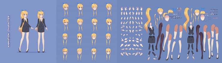 Vector anime manga girl business woman for animation