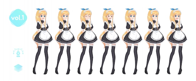 Anime manga girl. Costume of maid cafe