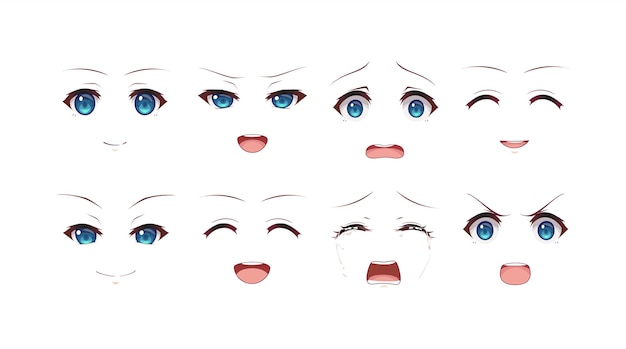 Vector anime manga girl expressions eyes set