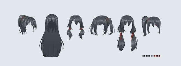 Premium Vector | Anime Manga Hairstyles. Set Isolated Wig A Hair.