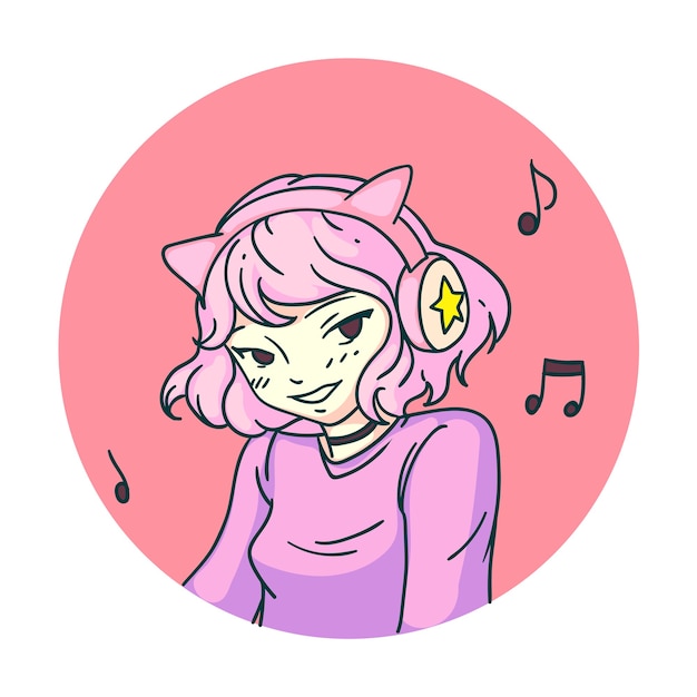 Anime-manga kitty girl in flirty mood sticker op wit