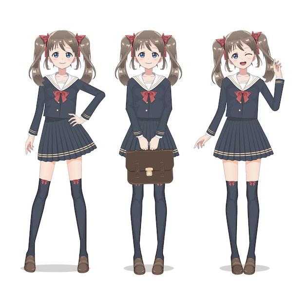 Premium Vector  Cute anime manga girl wearing school uniform