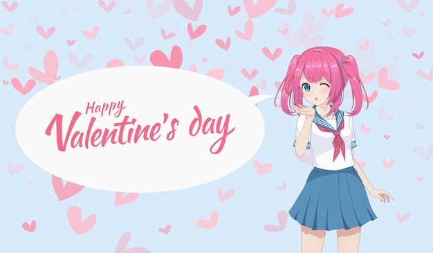 선원의 애니메이션 만화 여학생은 공기 키스를 보냅니다.
