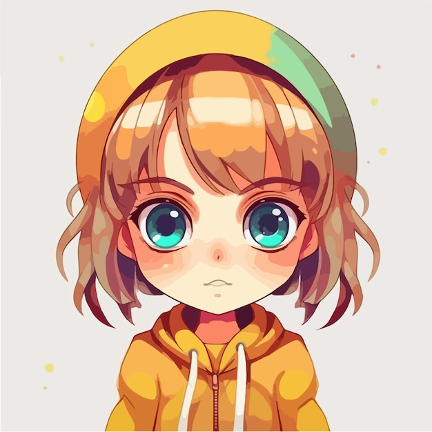 Anime meisje met een gele hoodie en een gele hoodie