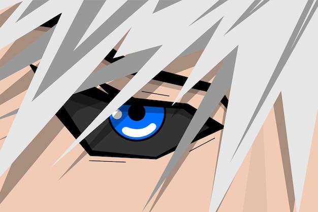 Anime mooie jongen gezicht met blauwe ogen en grijs haar manga held kunst achtergrond concept vector cartoon