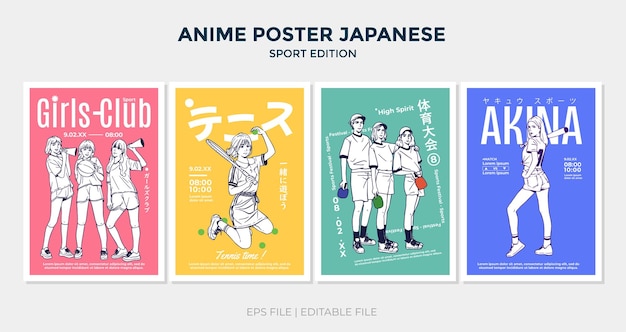 Vector anime poster japanese sports themes