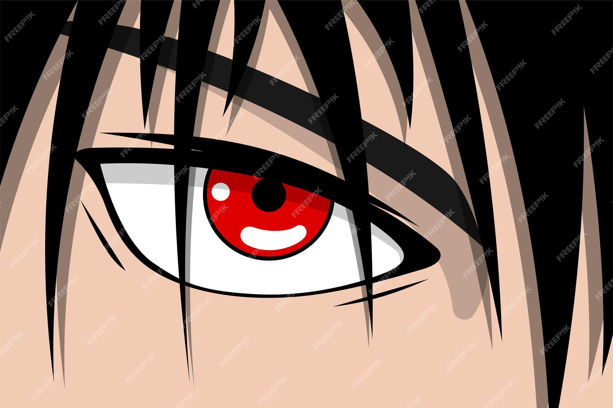 Premium Vector | Anime pretty boy face with red eye and black hair ...