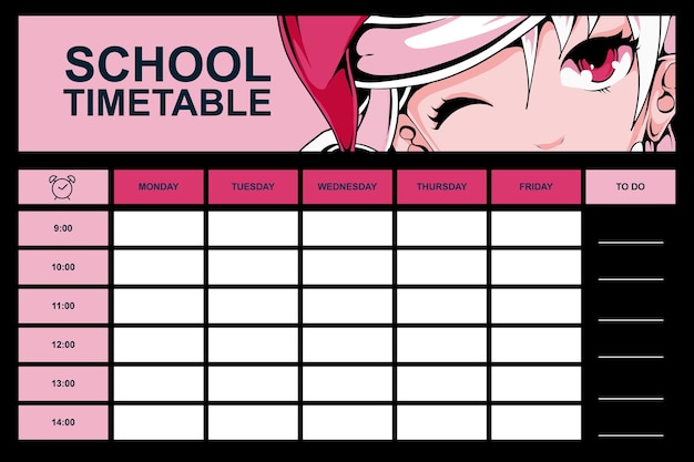 Vector anime school timetable template