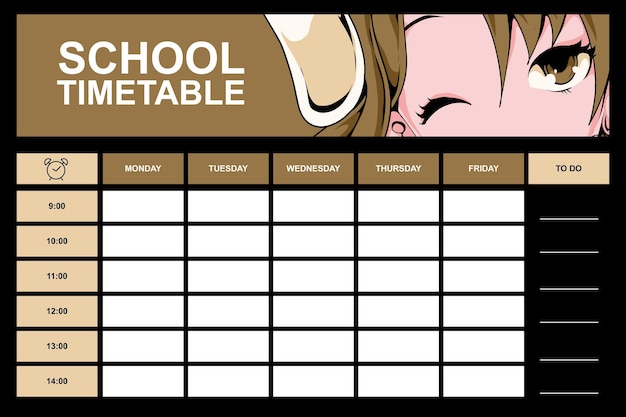 Vector anime school timetable template