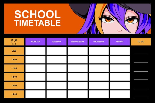 Vector anime school timetable template