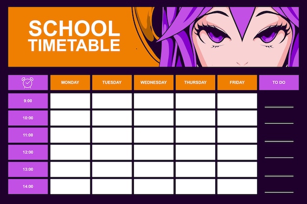 Anime school timetable template