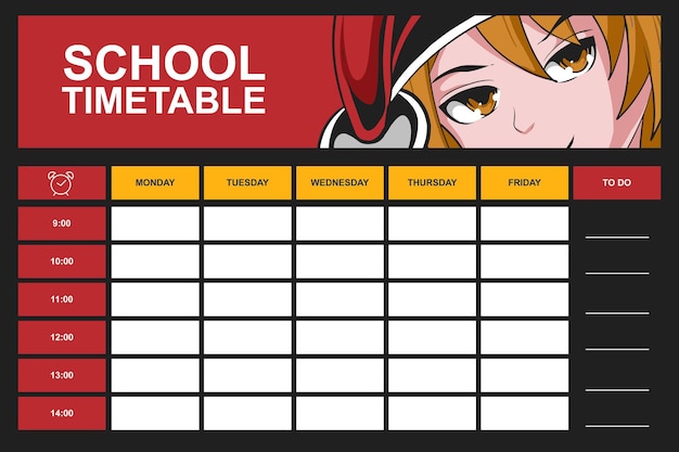 Vector anime school timetable template