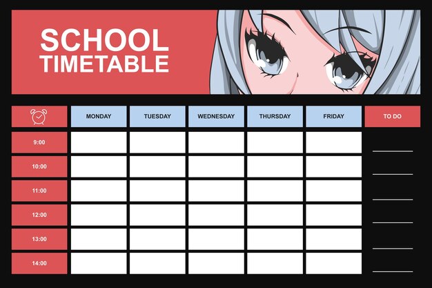 Vector anime school timetable template