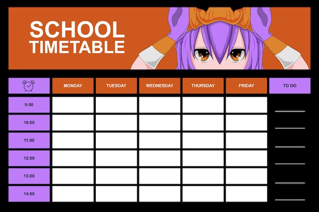 Vector anime school timetable template