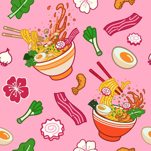 Anime seamless background of japanese ramen food