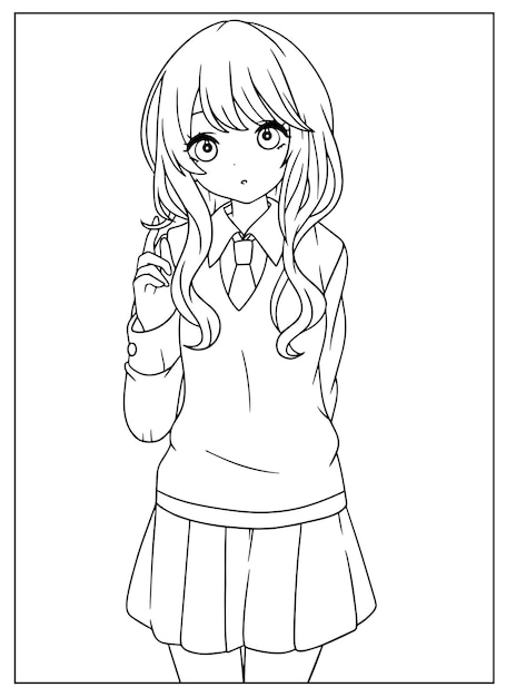 Anime Student Girl Outline Drawing