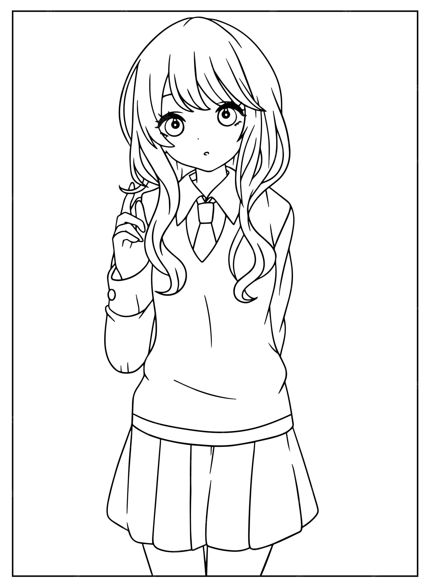 Premium Vector  Anime student girl outline drawing