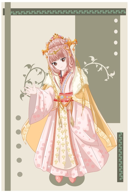 Vector anime style character a beautiful emperor consort of the ancient kingdom illustration