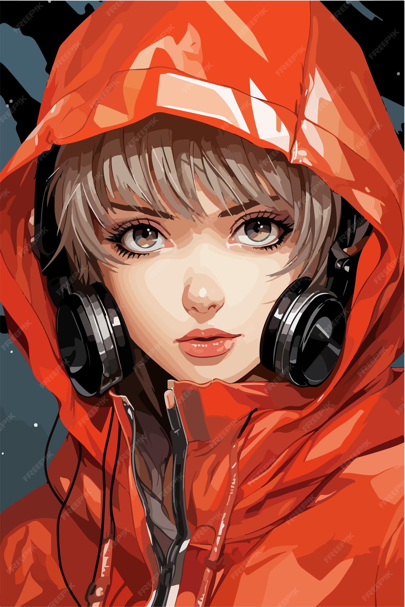 Premium AI Image  anime girl with a black headband and red headphones