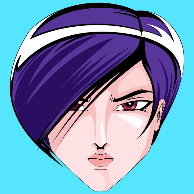 Anime style male character head on blue background