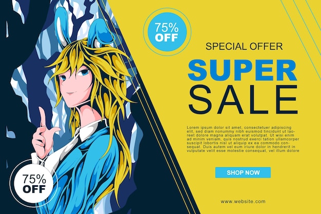 Anime super verkoop banner ontwerpsjabloon