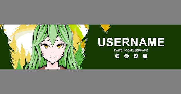 Vector anime twitch banner design template