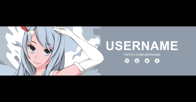 Vector anime twitch banner design template